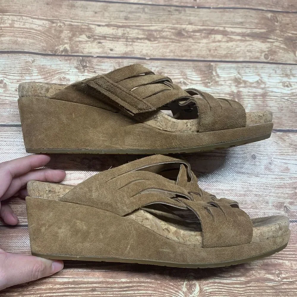 UGG‎ AUSTRALIA Women’s 7 Lilah Chestnut Brown Suede Wedge Slide Sandals 1019976